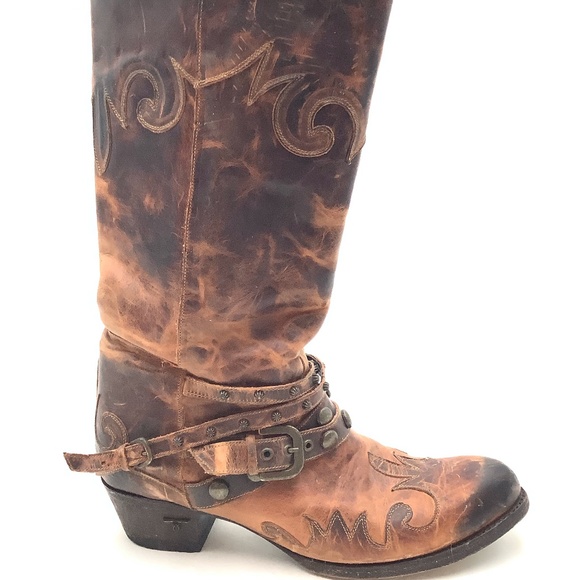 Lane Brown Distressed Brown Leather Cowboy BootsSize 11